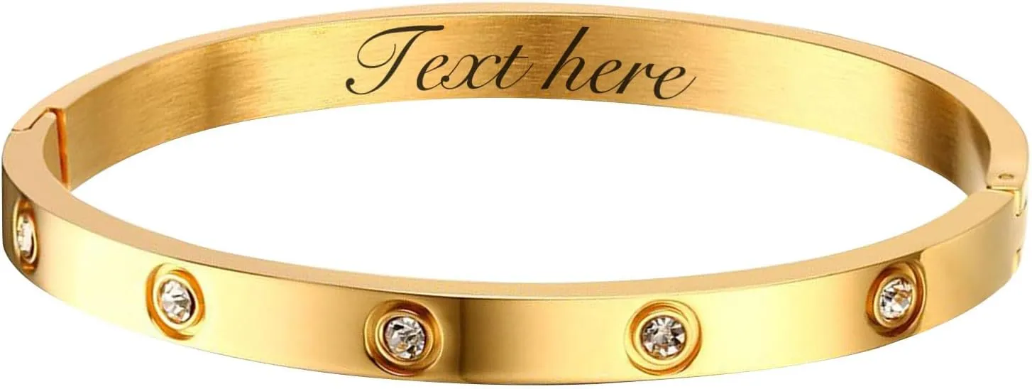 MPRAINBOW Personalized Gold Bracelets for Women, 18K Gold Plated Bracelet,Quote Name ID Engraved Cubic Zirconia Bangle Friendship Bracelet Trendy Jewelry,Anniversary Christmas Gifts for Her
