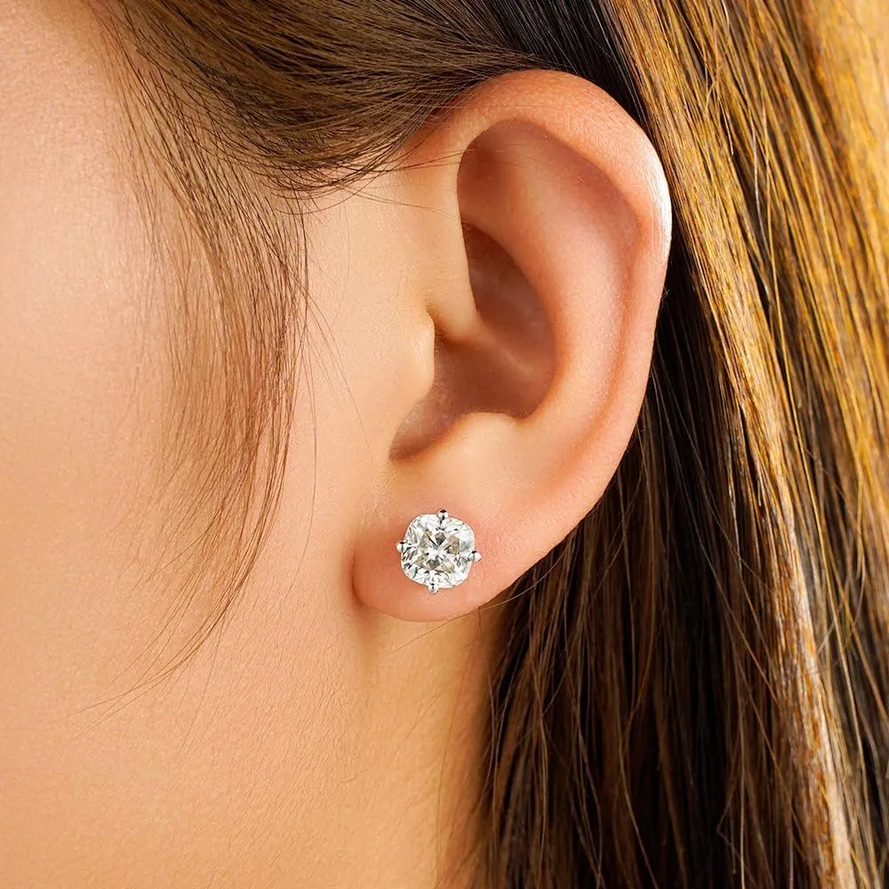MSBLUE Cushion Cut 4-Prong Solitaire Stud Earrings | Diamond Alternative | D Color VVS1 Clarity | 925 Sterling Silver Rhodium Finished Hypoallergenic | For Anniversary, Gift, Women