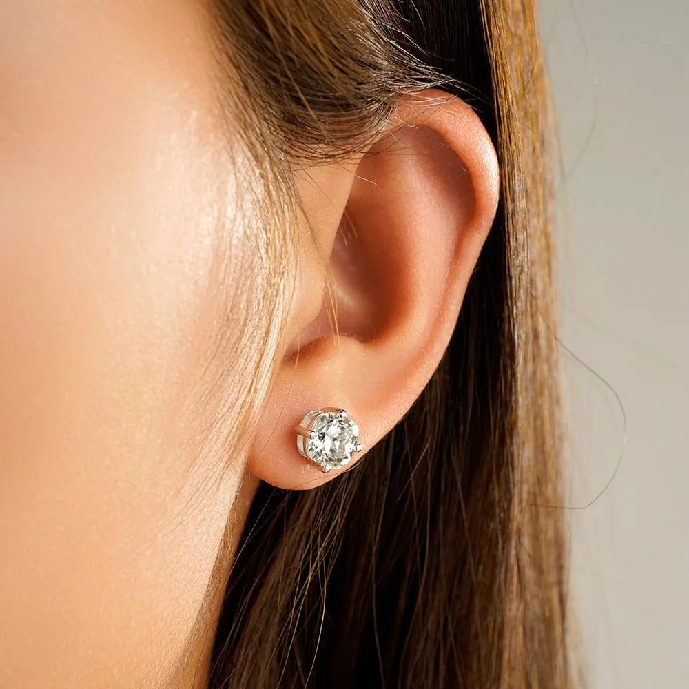 MSBLUE Cushion Cut 4-Prong Solitaire Stud Earrings | Diamond Alternative | D Color VVS1 Clarity | 925 Sterling Silver Rhodium Finished Hypoallergenic | For Anniversary, Gift, Women