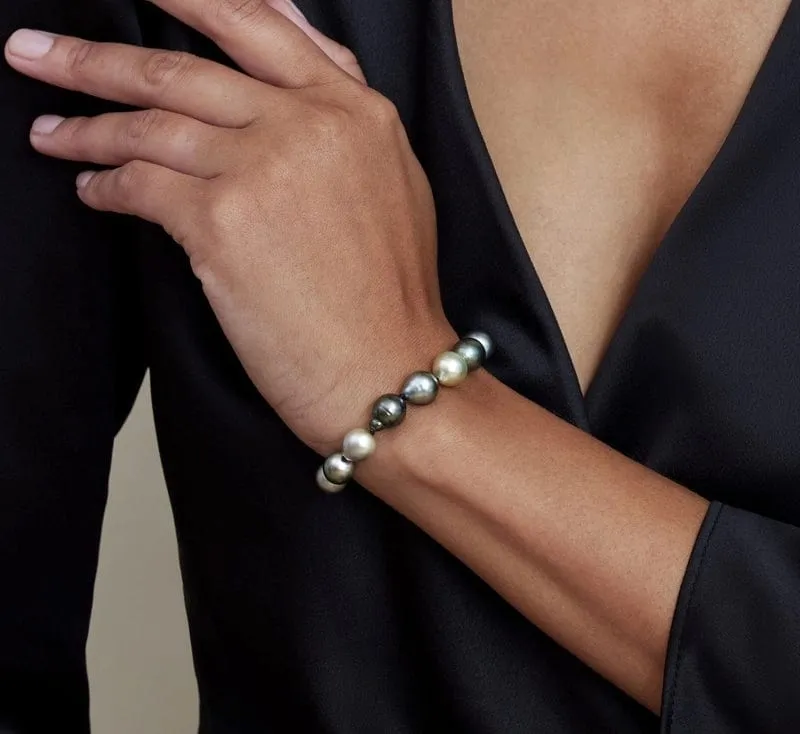Multi-Color Tahitian Drop-Shape Pearl Bracelet, 9.0-10.0mm - AAAA Quality