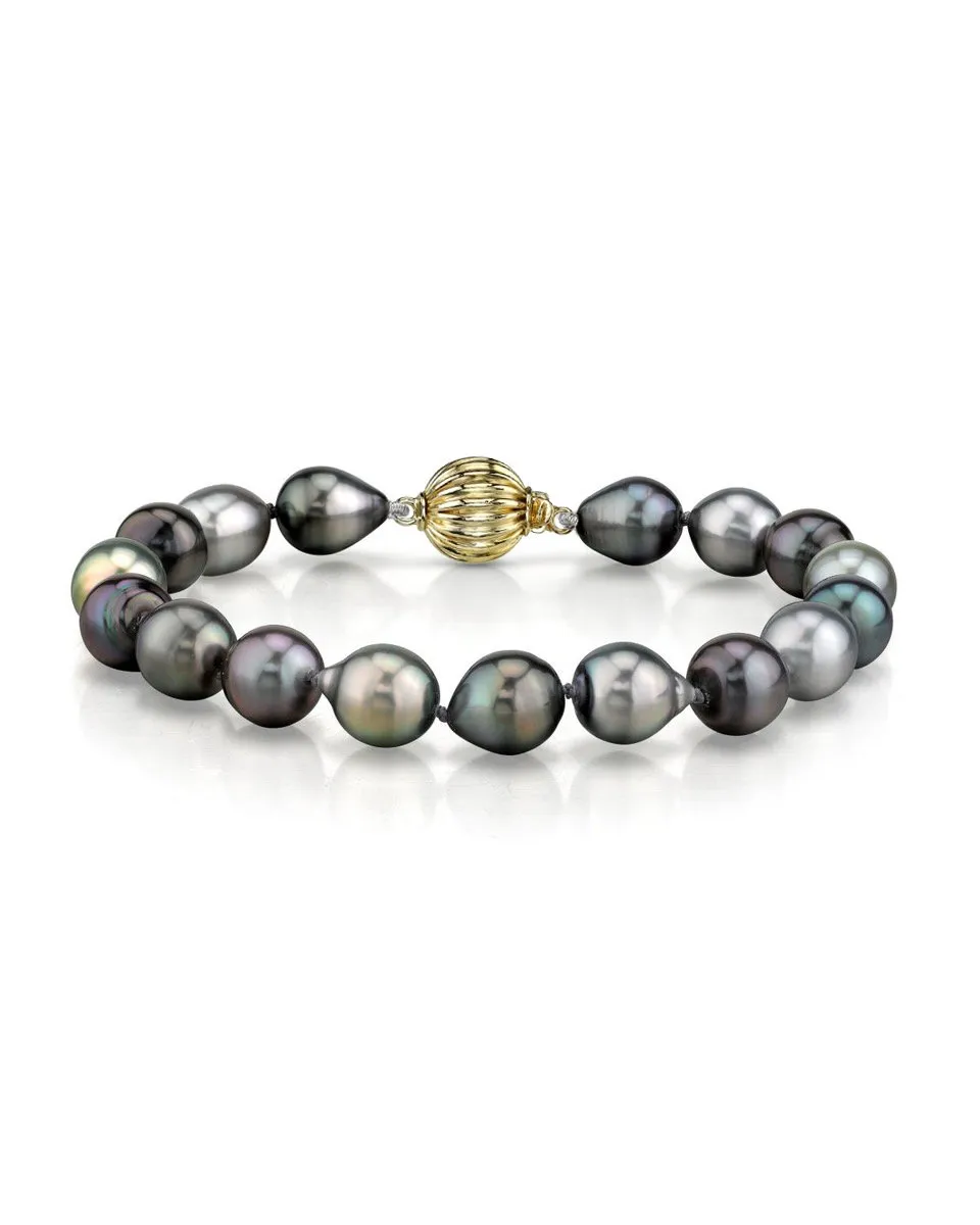 Multi-Color Tahitian Drop-Shape Pearl Bracelet, 9.0-10.0mm - AAAA Quality
