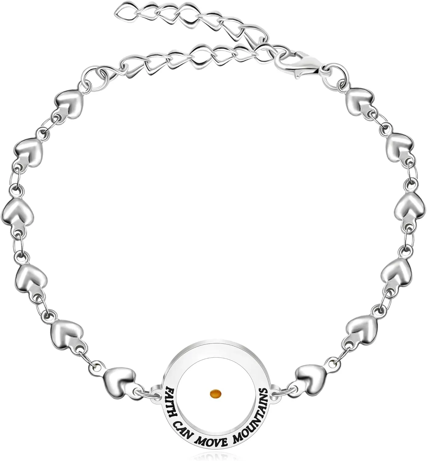 Mustard Seed Love Heart Link Chain Inspirational Bracelet  Stainless Steel Adjustable Faith Jewelry for Women Y4281-Y4282