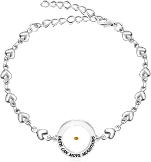 Mustard Seed Love Heart Link Chain Inspirational Bracelet  Stainless Steel Adjustable Faith Jewelry for Women Y4281-Y4282