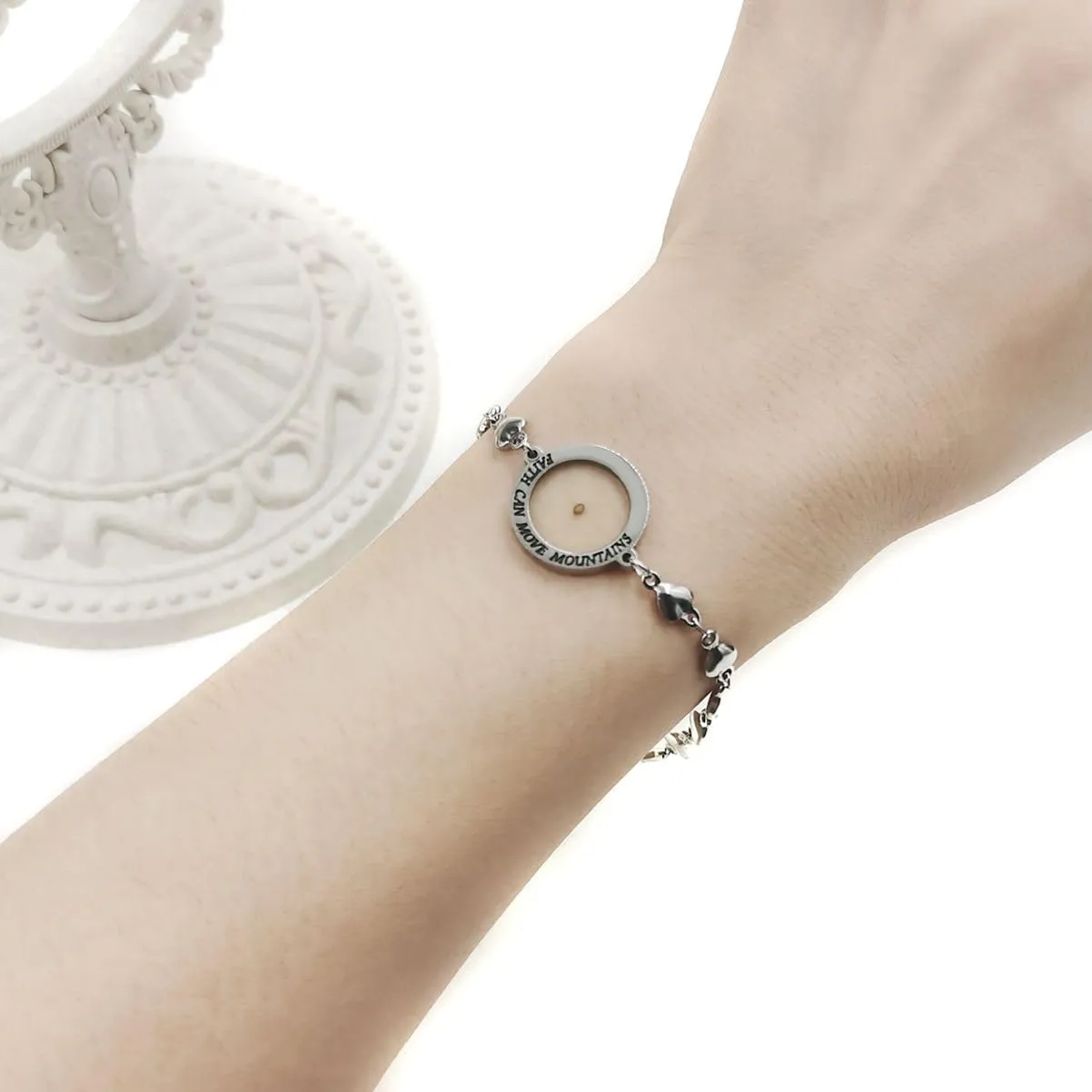 Mustard Seed Love Heart Link Chain Inspirational Bracelet  Stainless Steel Adjustable Faith Jewelry for Women Y4281-Y4282