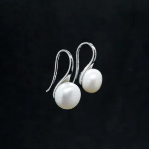 Natalie X - Freshwater Pearl Drop Hook Earrings in Sterling Silver