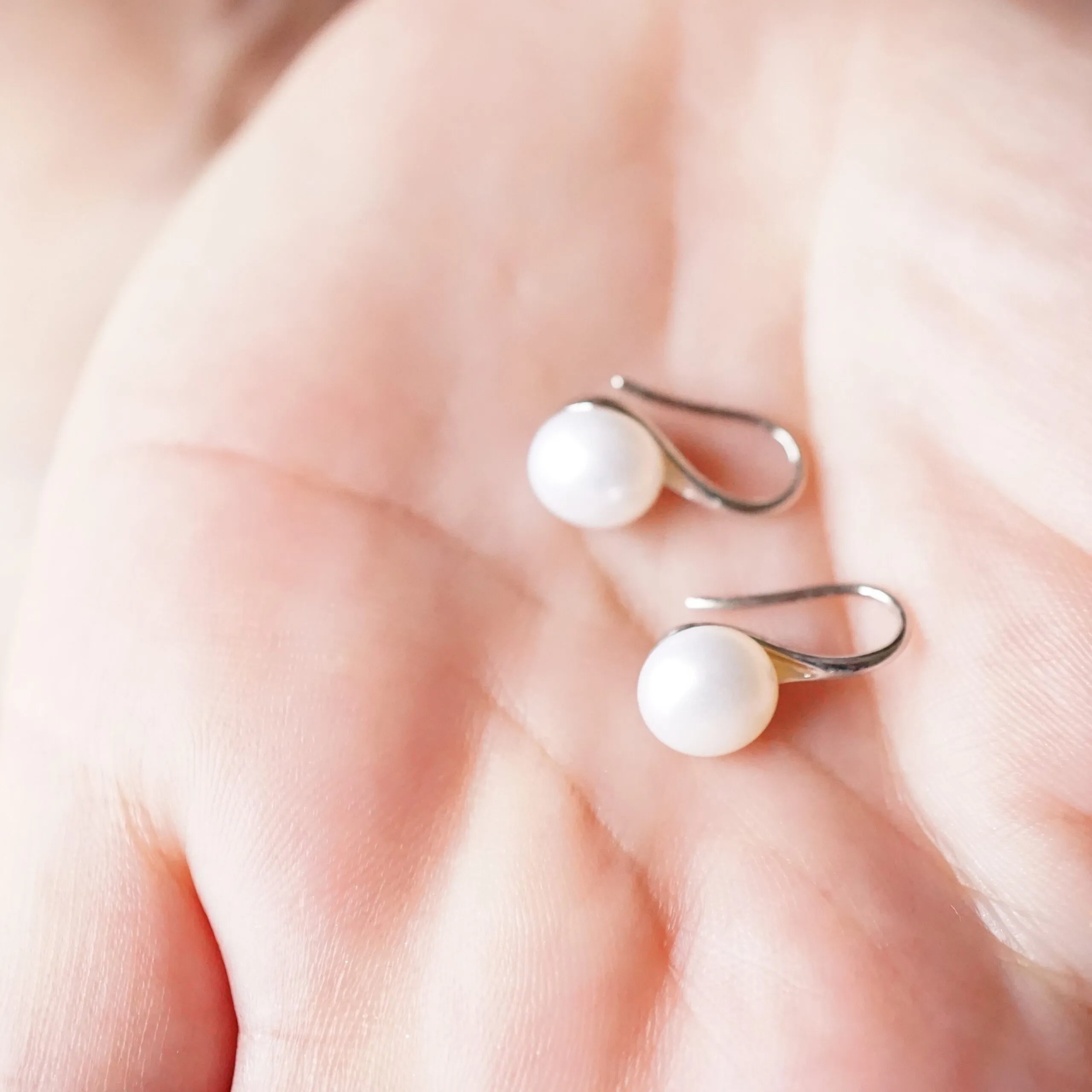 Natalie X - Freshwater Pearl Drop Hook Earrings in Sterling Silver