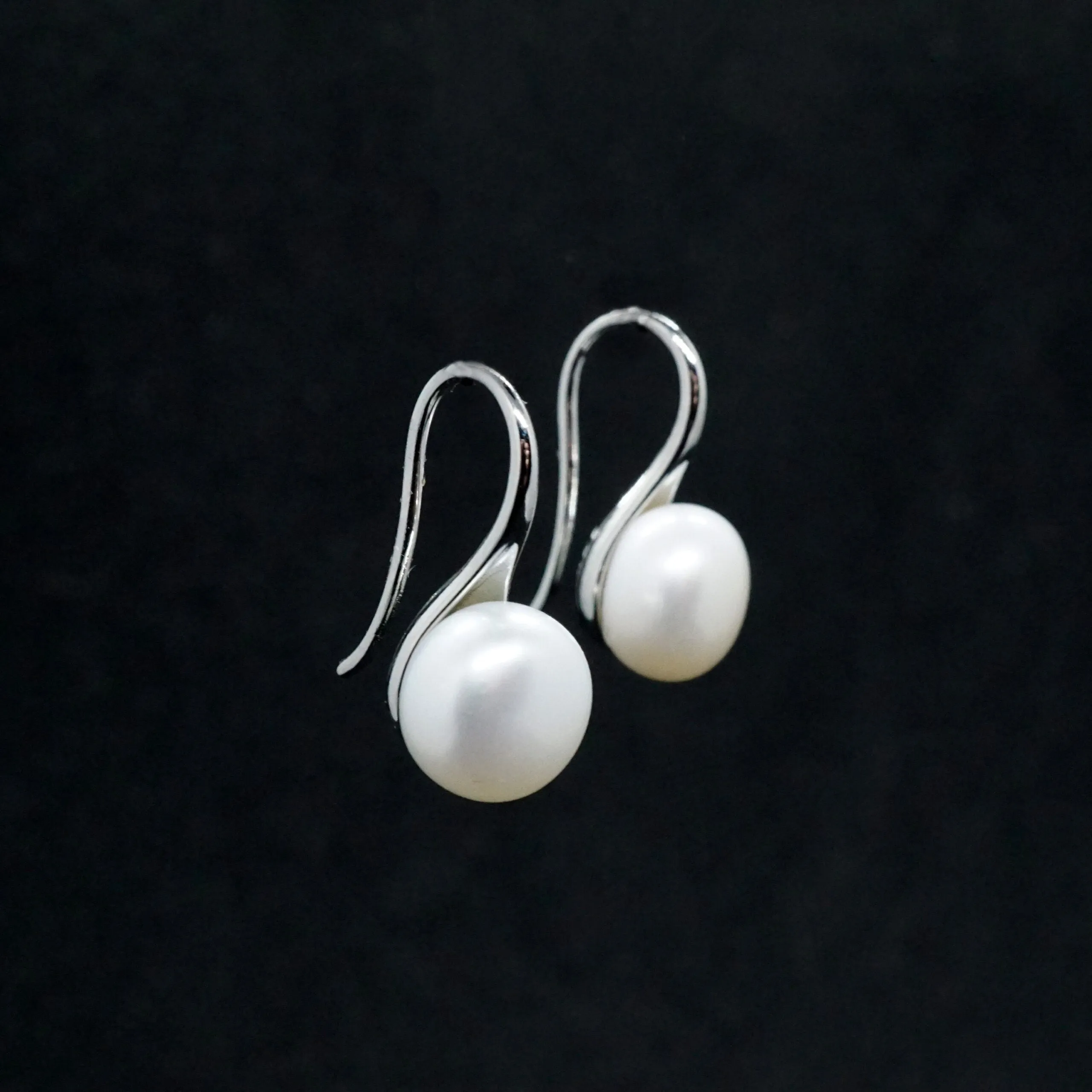 Natalie X - Freshwater Pearl Drop Hook Earrings in Sterling Silver