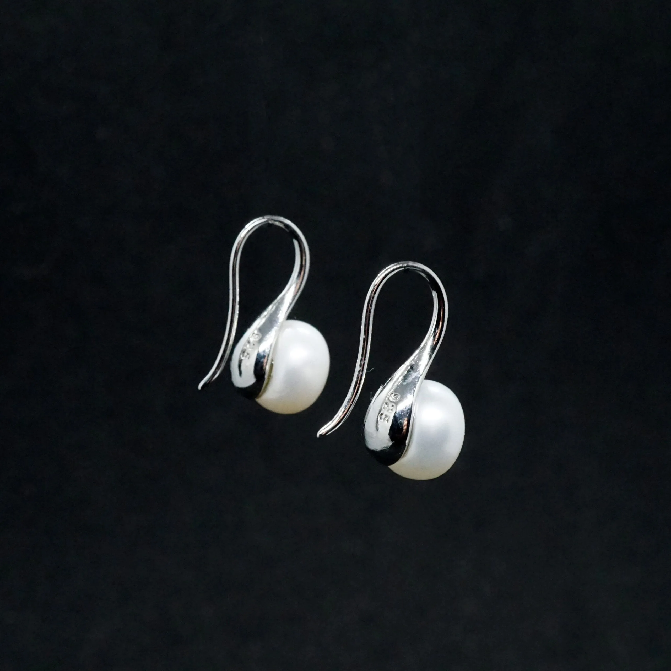 Natalie X - Freshwater Pearl Drop Hook Earrings in Sterling Silver