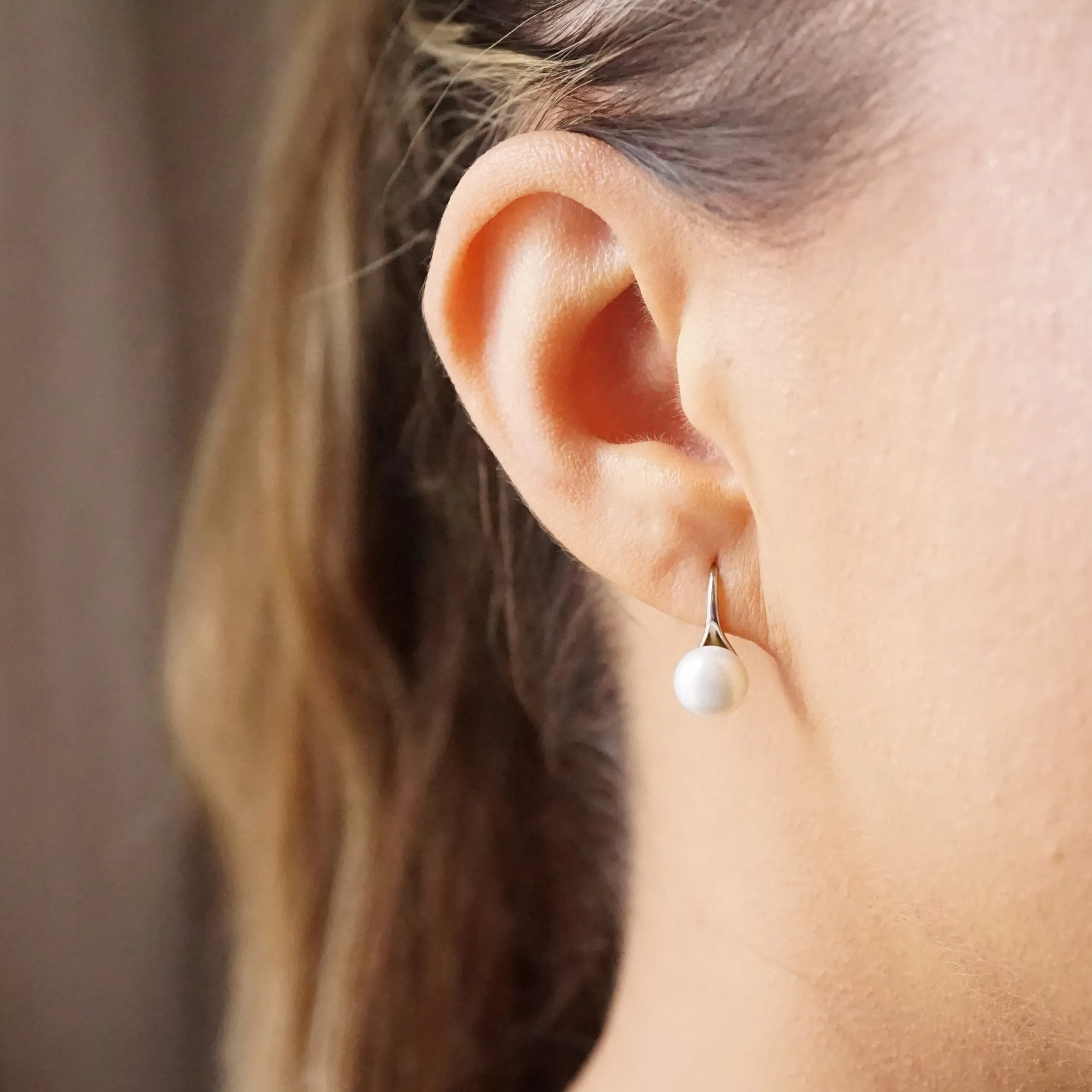 Natalie X - Freshwater Pearl Drop Hook Earrings in Sterling Silver