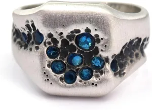 Natural Blue Sapphire Ring 925 Sterling Silver Mens Sapphire Ring Hammered Gemstone Jewelry Gift for Him Signet Rings for Men