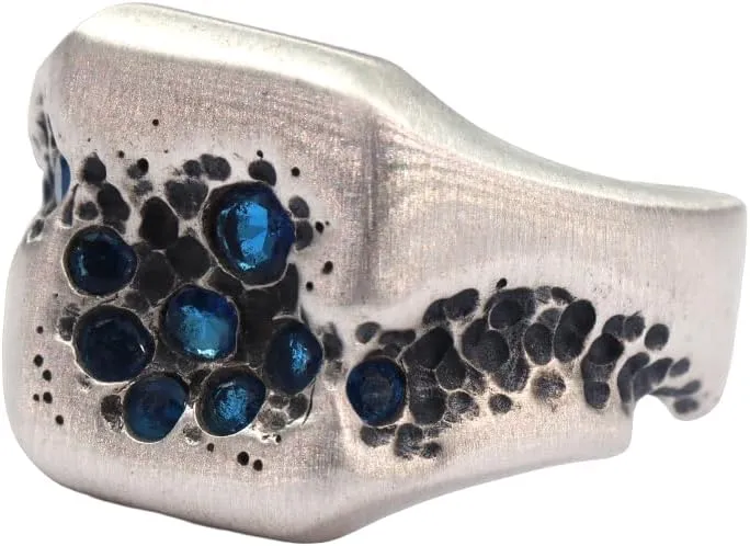 Natural Blue Sapphire Ring 925 Sterling Silver Mens Sapphire Ring Hammered Gemstone Jewelry Gift for Him Signet Rings for Men