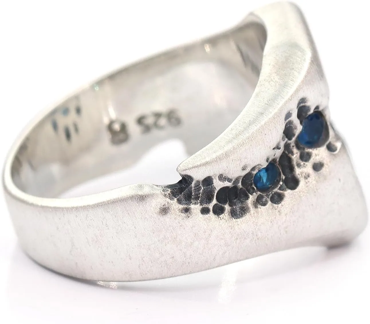 Natural Blue Sapphire Ring 925 Sterling Silver Mens Sapphire Ring Hammered Gemstone Jewelry Gift for Him Signet Rings for Men
