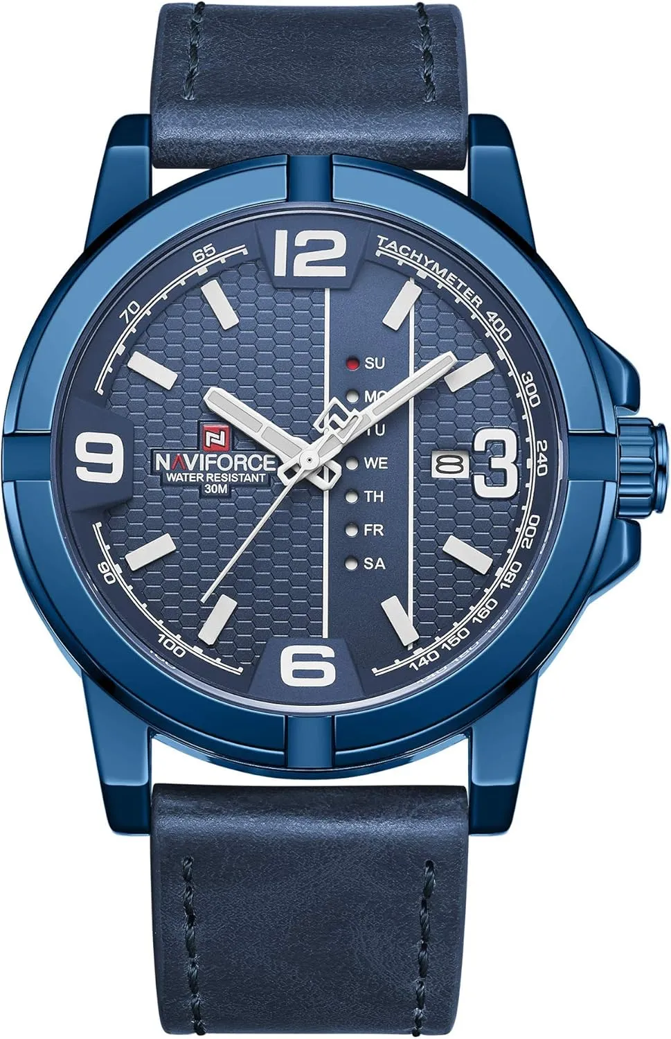 NAVIFORCE Date Quartz Men Casual Military Sports Japan Quartz Movement Genuine Leather Wristwatches (Blue)