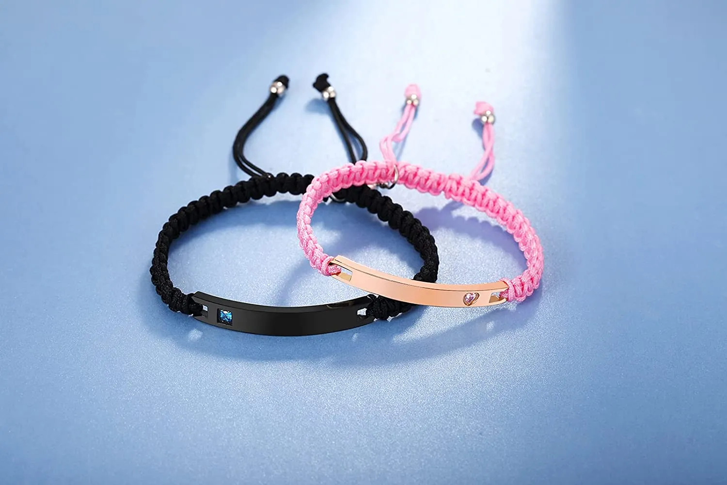 NEHZUS Couples Magnetic Charms Rope Braided Bracelets Custom Name Stainless Steel Bar Bracelet Personalized Jewelry for Men Women Anniversary