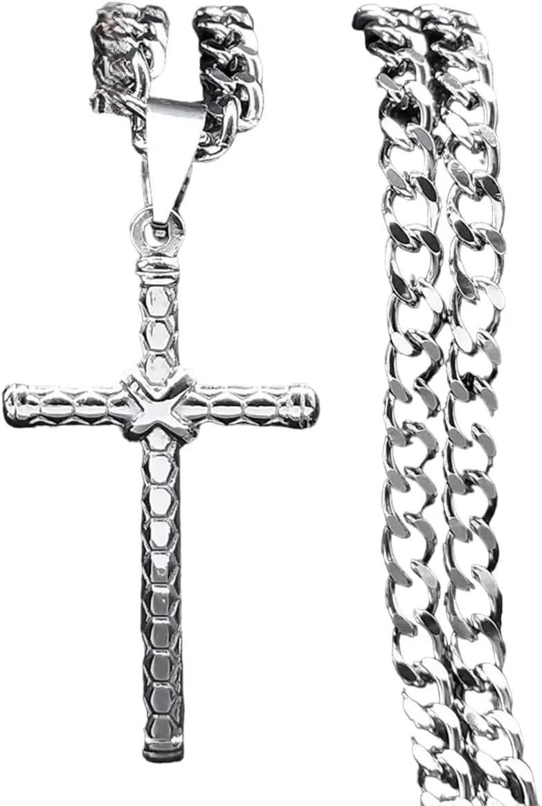 New 2024 Hip Hop Biker Men's Cross Chain Necklace Christian Cross Pendant Stainless Steel Religious Amulets Necklaces Jewelry Gifts Fashion Accessories Creative Gift, As Pic, TK-24-DK626