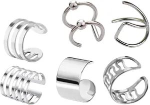 New 2025 2Pcs Fashion Stainless Steel Punk Rock Ear Clip Cuff Wrap Earrings No Piercing-Clip On Cartilage Earring Jewelry Findings Trendy Accessories Creative Gift