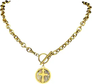 New 2025 Abalone Shell Jesus Cross Pendant Necklace Bracelet Set For Women Men Stainless Steel Christian Choker Chain Jewelry Party Decoration Jewelry Commemorative Trendy Best For Gift