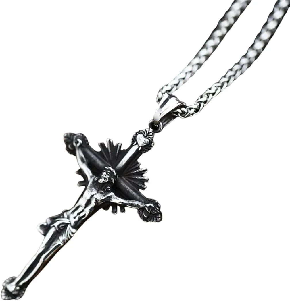 New 2025 Arrival Christ Jesus Pendant Necklace 316L Stainless Steel Cross Chain Heavy Men Jewelry Gift Religious With For You Accessories Trendy Creative Gift