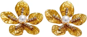 New 2025 Arrival Gold Color Flower Fashion Waterproof Stud Earrings Stainless Steel With Cubic Zirconia Imitation Pearls Statement Jewelry With For You Fashion Accessories Creative Gift