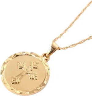 New 2025 Arrival Gold Color Round Men Cross Necklace Pendant Women Jesus Crucifix Christianity Jewelry Jesus Of Nazareth King Of The Jews With For You Accessories Trendy Creative Gift