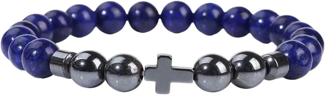 New 2025 Arrival Natural Stone Bracelet Men Beads Bracelet Handmade Cross Pendant Bracelets Women Prayer Fitness Jewelry For 8Mm With For You Accessories Trendy Creative Gift