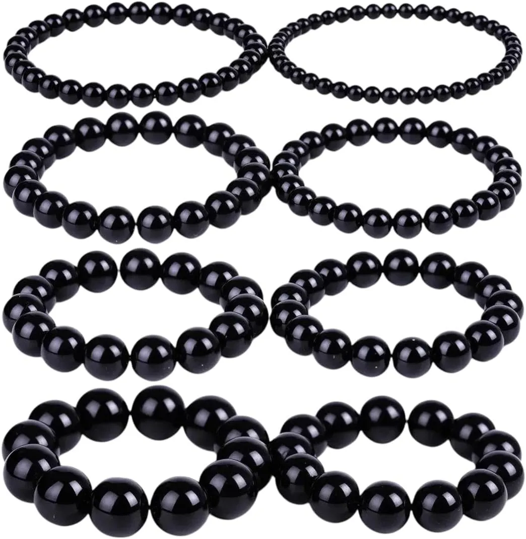 New 2025 Black Obsidian Bracelet Buddhist Prayer Blessing Blackstone Stone Ball Beads Jewelry Valentine'S Present Decoration Jewelry Commemorative With You Accessories Trendy Best For Gift
