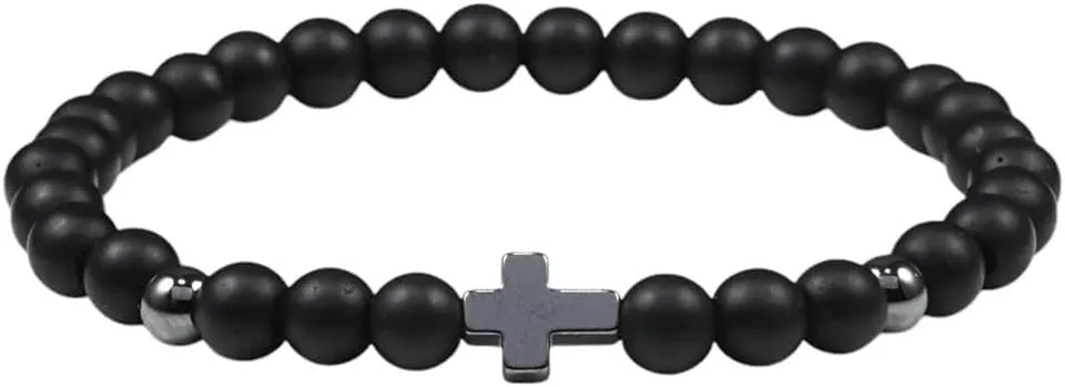 New 2025 Charm Men Cross Bracelets Women Meditation Prayer Natural Lava Beads Bracelet Yoga Fitness Couple Jewelry Findings Gifts Hombre Fashion Trendy Accessories Creative Gift