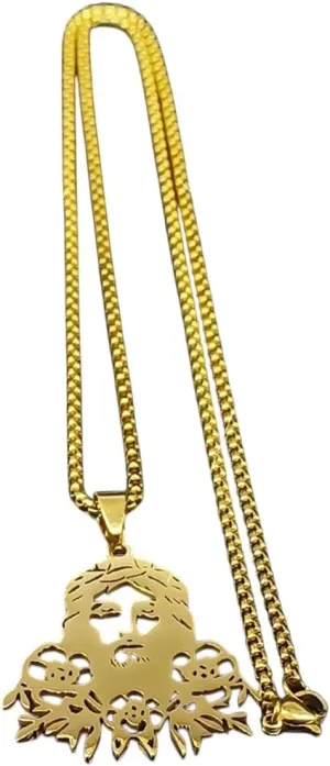 New 2025 Christian God Jesus Flower Pendant Necklace For Women Men Stainless Steel Gold Silver Color Religious Chain Jewelry Collar Decoration Jewelry Commemorative Accessories Trendy Best For Gift