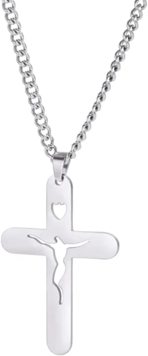 New 2025 Crucifix Jesus Christ Pendant Necklace For Men Women Stainless Steel Hollow Jesus Cross Vintage Religious Amulet Decoration Jewelry Commemorative With You Accessories Trendy Best For Gift
