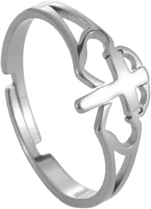 New 2025 Jesus Cross Love Stainless Steel Open Ring Women's Faith Christian Guardian Fashion Party Gift Jewelry New 2025 Decoration Jewelry Commemorative with You Accessories Trendy Best for Gift