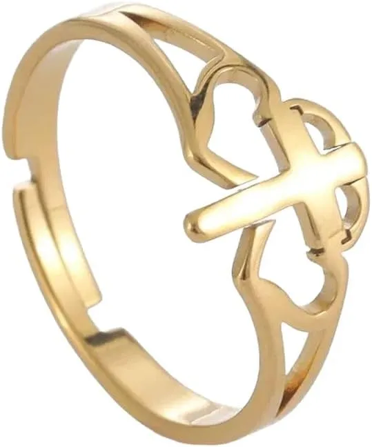 New 2025 Jesus Cross Love Stainless Steel Open Ring Women's Faith Christian Guardian Fashion Party Gift Jewelry New 2025 With For You Jewelry Fashion Accessories Creative Gift