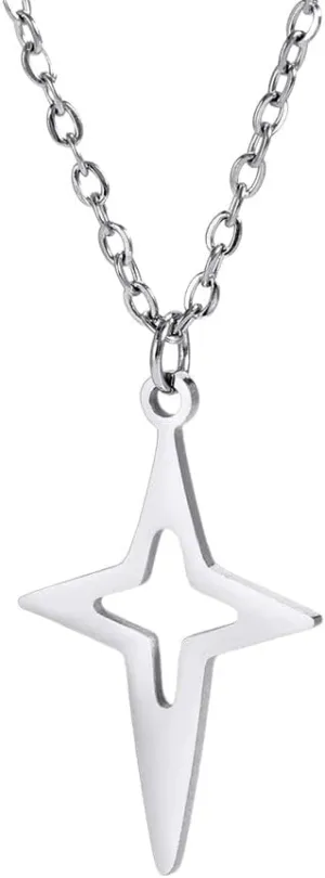 New 2025 North Star Pendant Necklace Stainless Steel Cross Four Pointed Star Choker Chain Necklace Women Bohemian Jewelry Gift Fashion Accessories Creative Gift