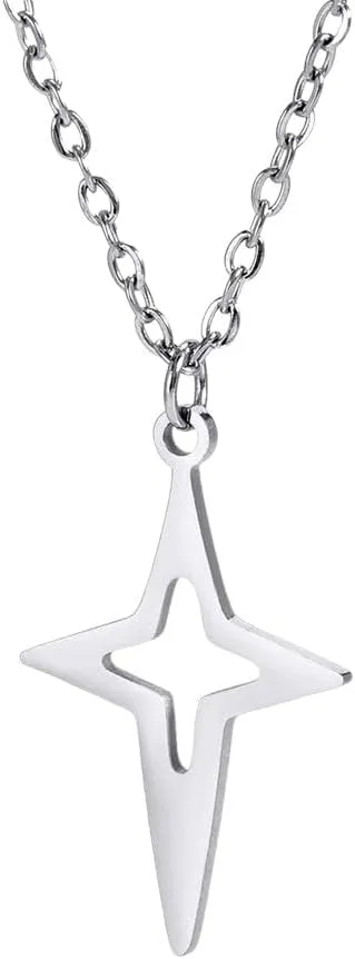 New 2025 North Star Pendant Necklace Stainless Steel Cross Four Pointed Star Choker Chain Necklace Women Bohemian Jewelry Gift Fashion Accessories Creative Gift