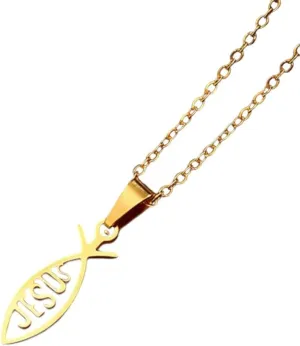 New 2025 Stainless Steel Heart&Fish Shape Jesus Pendant Necklace For Women Man Gold/Steel Color Religious Jewelry Gifts With For You Jewelry Fashion Accessories Creative Gift
