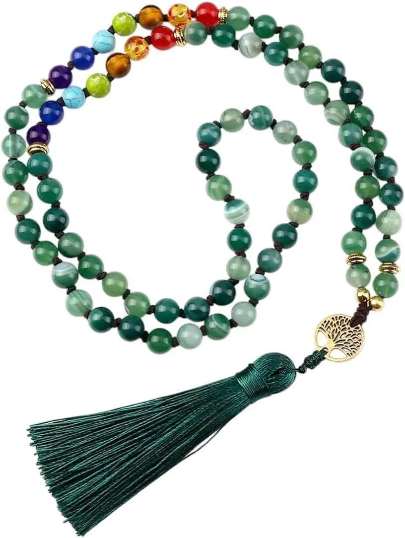 New 2025 Thread Necklaces Handmade 7 Natural Stone Tiger Eye Beads Women Men 108 Mala Tibetan Buddhist Jewelry Fashion Trendy Accessories Creative Gift