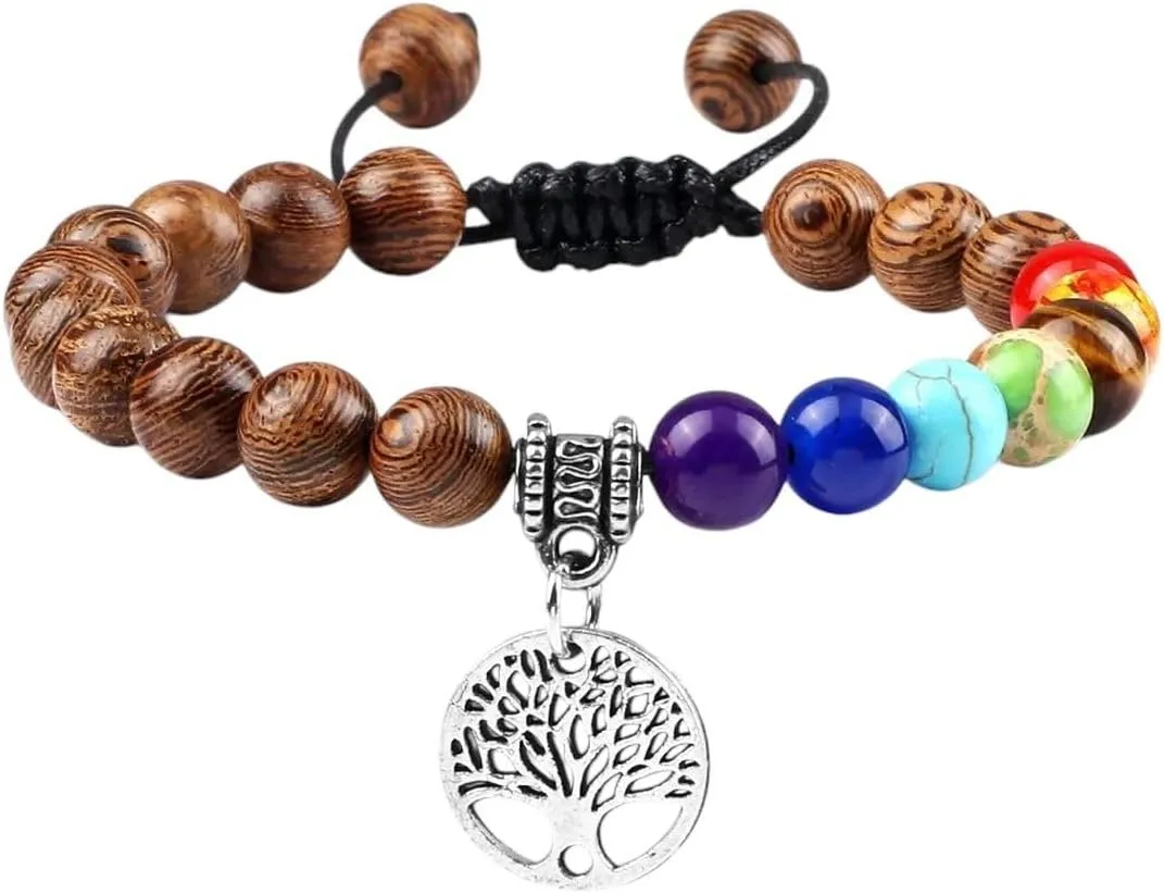 New 2025 Trendy Men Natural Wood Beads Bracelets 7 Charkra Ethinc Meditation Bracelet Bangle Fashion Women Yoga Prayer Jewelry Findings Lover Gift Accessories Creative