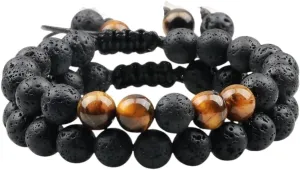 New 2026 2Pc/Set Couple Distance Beaded Bracelet 8Mm Natural Stone Tiger Eye Black Lava Bracelets For Women Prayer Jewelry Fashion Trendy Accessories Creative Gift For Women And Men