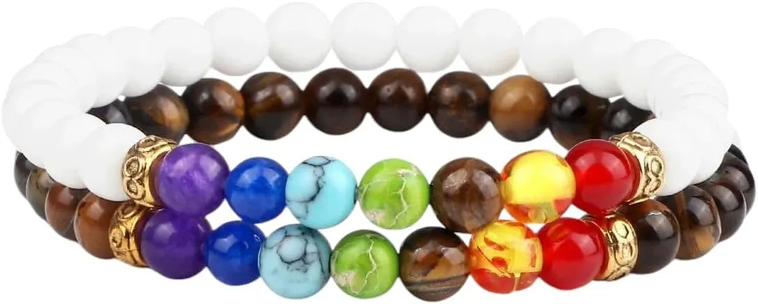 New 2026 2Pcs/Set 7 Bracelet For Women Men Balance Buddha Prayer Tiger Eyes Black Natural Stone Beads Yoga Strand Bracelets Decoration Jewelry Luxury With You Accessories Trendy Best Gift