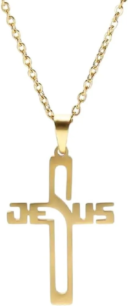 New 2026 Arrive Unisex Fashion Jesus Cross Pendants Necklace For Women Men Stainless Steel Choker Necklaces Chain Retro Christian Decoration Jewelry Luxury With You Accessories Trendy And