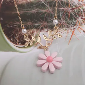 New 2026 Delicate Sunflower Pendant Necklace For Women Daily Imitation Pearl Jewelry Sweater Daisy Flower Leaf Collar Accessories Decoration Luxury Trendy Best Gift