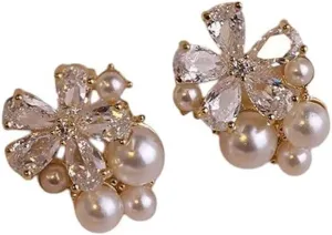 New 2026 For Design Sweet Rhinestone Flower Stud Earrings Women Elegant Imitation Pearl Crystal Zircon Earring Korean Party Jewelry Fashion Trendy Accessories Creative Gift For Women And Men