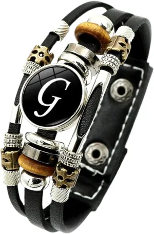 New 2026 Vintage 26 Letter Leather Rock Bracelet Women Men Punk A-Z Initial Alphabet Handmade Multilayer Adjustable Bangle Decoration Jewelry Luxury Accessories Trendy Best For Gift