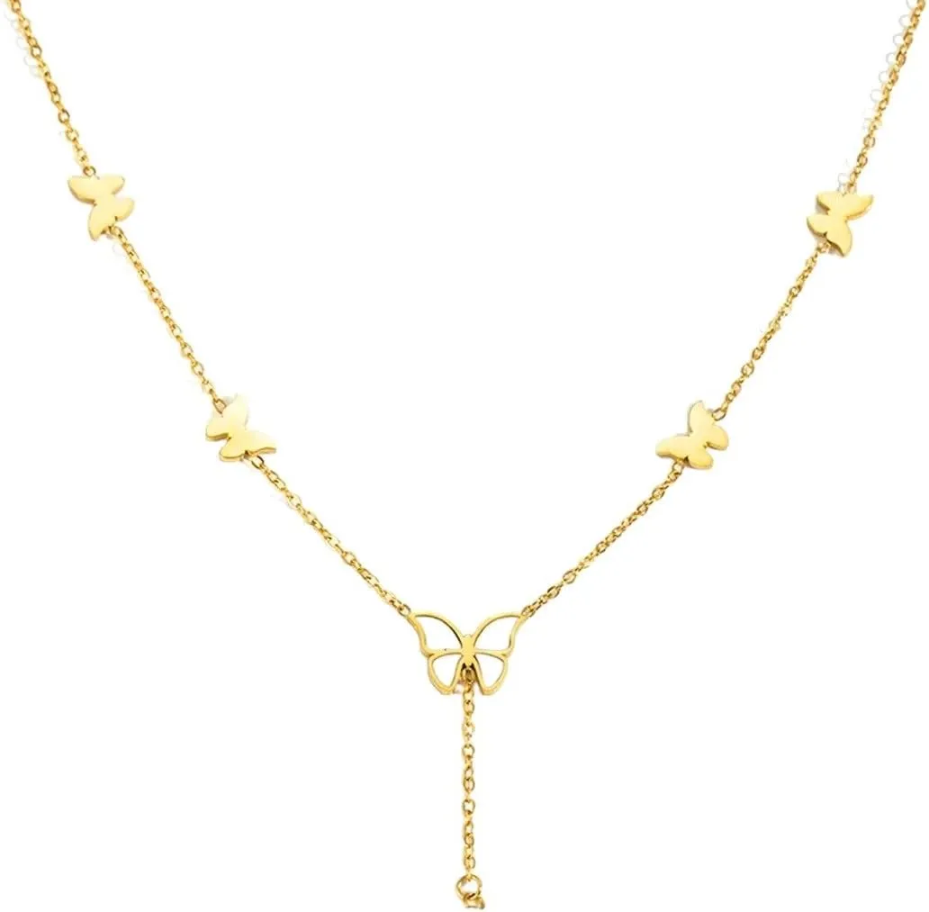 New for Arrival 316L Stainless Steel Multiple Butterfly Imitation Pearl Tassels Necklace for Women Simple Temperamental Jewelry Gifts Jewelry Fashion Accessories for You