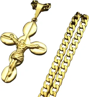 New for Arrival Catholic Jesus Cross Crucifix Pendant Necklace for Women Men Stainless Steel Gold Color Christ Amulet Chain Jewelry Party Gift with for You Accessories Creative Gift