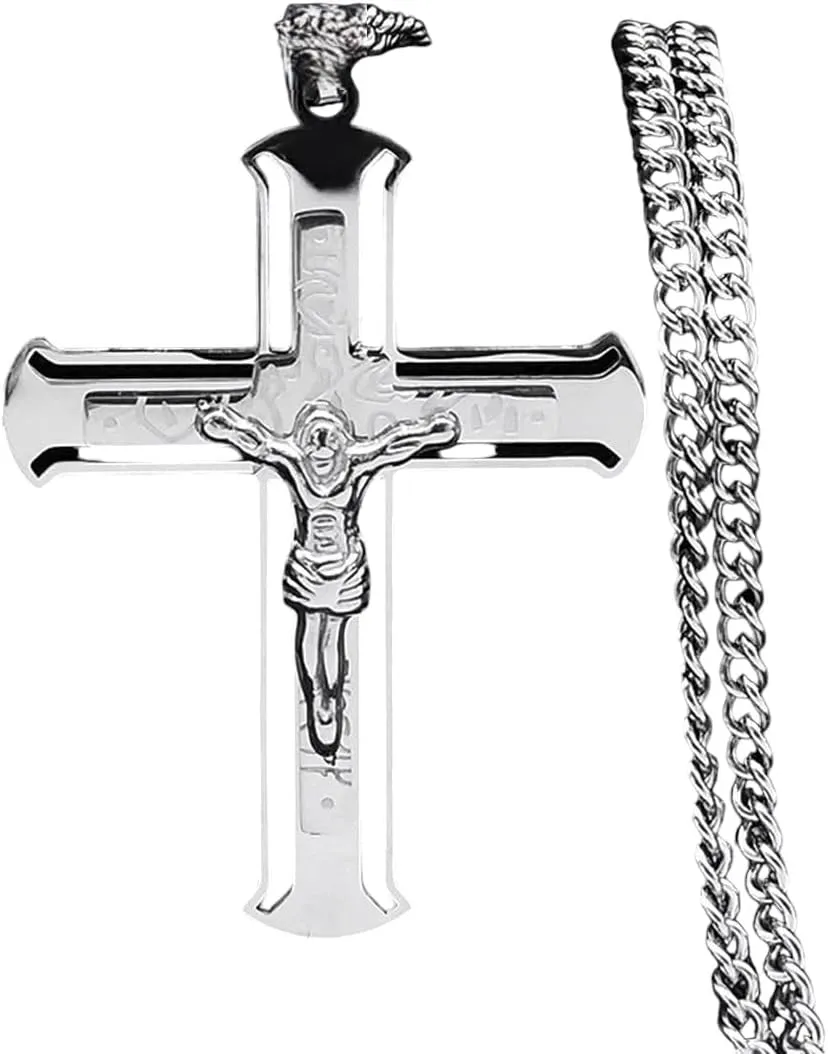 New For Arrival Trendy 2025 Jesus Cross Hip Hop Rock Necklace Stainless Steel Gold Plated Necklace Jesus Pendant Male Female Religion Jewelry Gifts Fashion Accessories Creative Gift