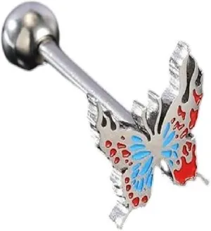 New for Trendy 2025 1 Piece 14G Stainless Steel Tongue Piercing Ring Colorful Butterfly Bone Tongues Stud Punk Skull Snake Body Piercings Jewelry Fashion Accessories Creative Gift