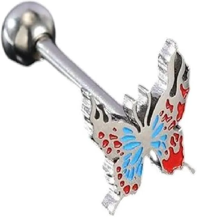 New for Trendy 2025 1 Piece 14G Stainless Steel Tongue Piercing Ring Colorful Butterfly Bone Tongues Stud Punk Skull Snake Body Piercings Jewelry Fashion Accessories Creative Gift