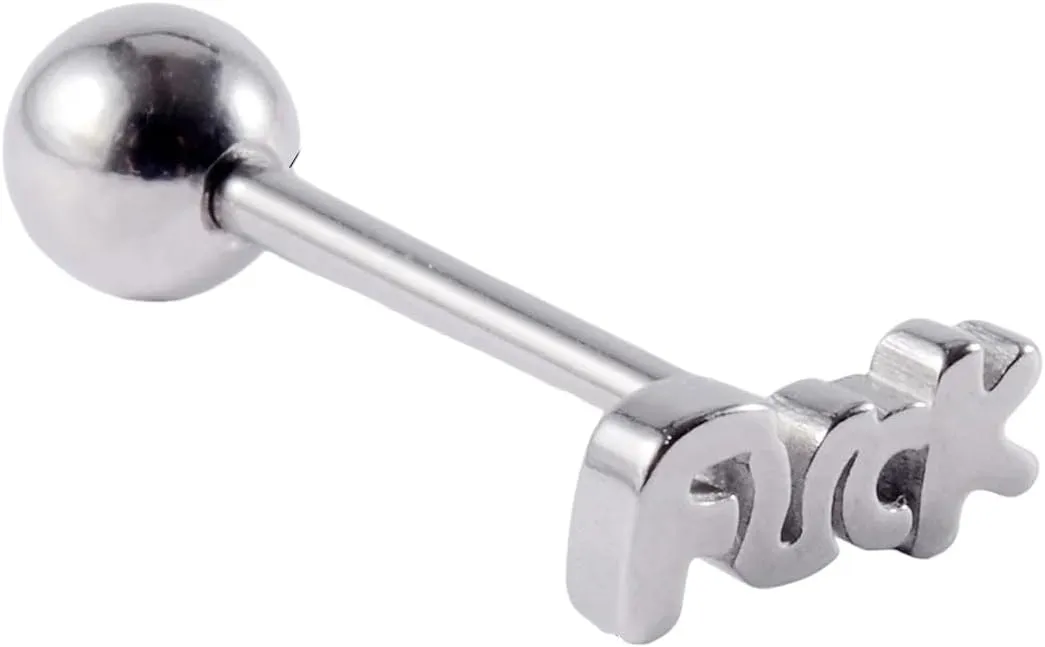 New For Trendy 2025 1Pc Stainless Steel Letter Tongue Stud Ring Man Punk Personality Barbell Piercing Jewelry For Women Body Jewelry Fashion Accessories Creative Gift