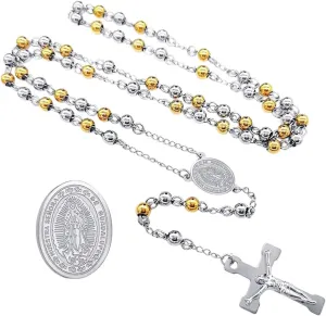 New For Trendy 2025 6Mm Beads Long Chain Catholic Rosary Necklace Stainless Steel Jesus Crucifix Cross Pendant Men Women Religious Jewelry Fashion Accessories Creative Gift