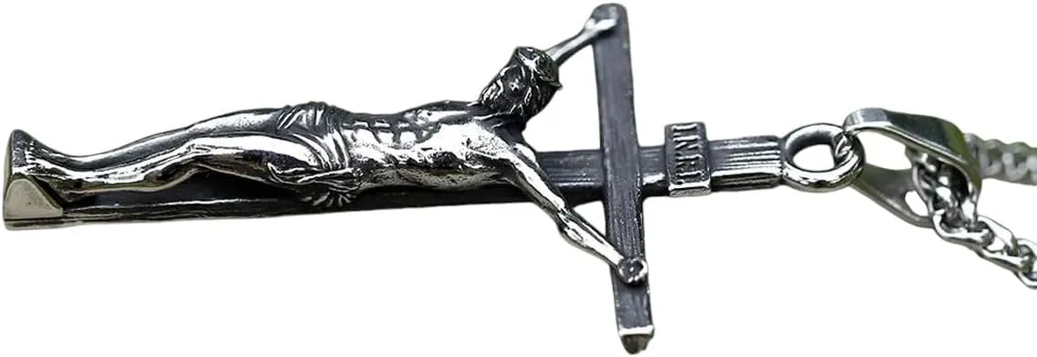 New For Trendy 2025 New Men's 316L Stainless-Steel N Jesus Cross Amulet Pendant Necklace For Teens Punk Biker Jewelry Gift Jewelry Fashion Accessories Creative Gift